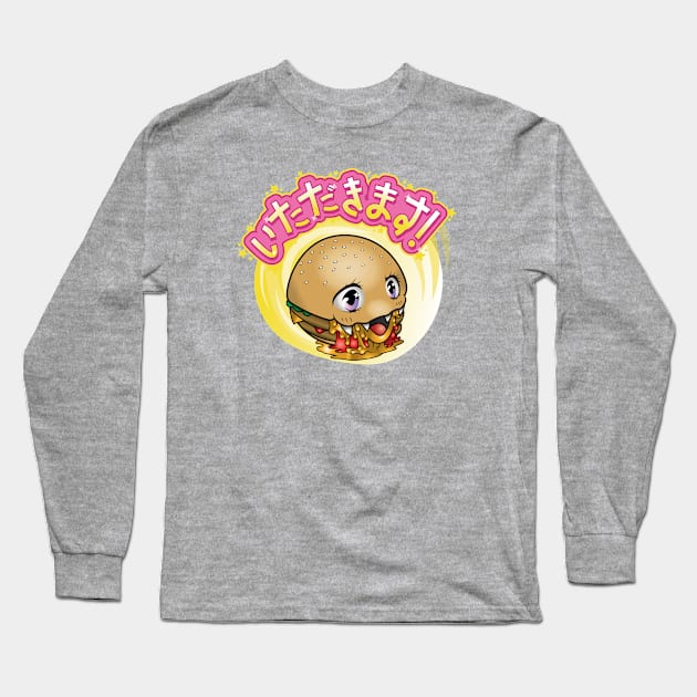 Kawaii Grease Beast (Pink), cute anime chibi burger T-Shirt Long Sleeve T-Shirt by Under Our Knives